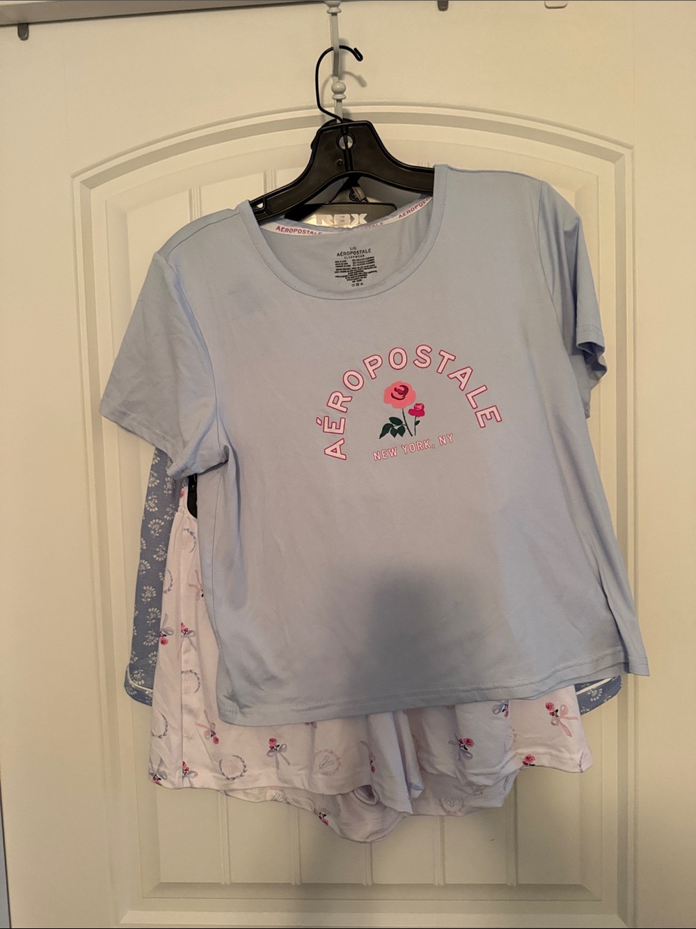 Aeropostale Light Blue Kids' Short Sleeve Tee with Pink Rose Graphic